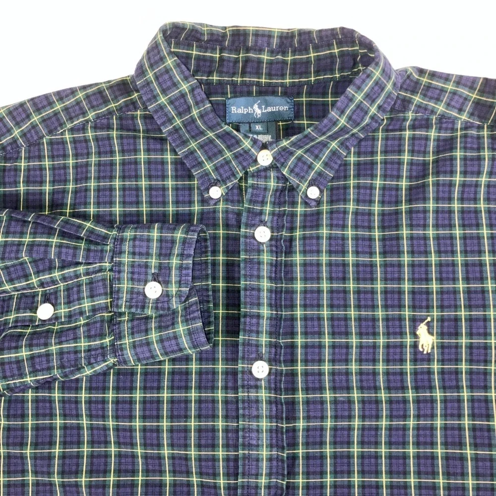 Ralph Lauren Shirt Mens XL Tartan Blackwatch Plaid L/S Button Down Slim Fit Pony